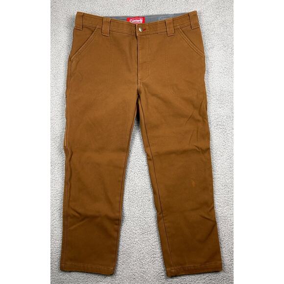 Coleman Cargo Pants Mens 34x30 Brown Flat Front Straight Leg Fleece Lined - Picture 1 of 12